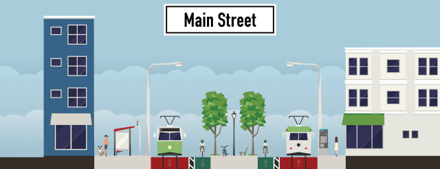 Dedicated rail lanes for more ROI. This concept would have worked better if streetcar ran along Walnut instead of Main.