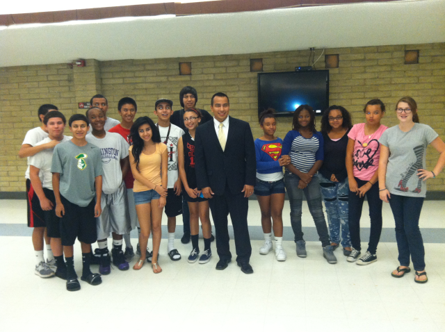 Councilman Valenzuela at the Washington Activity Center with a group of teen participants on October 18, 2012. 