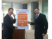 Mayor Stanton with Benjamin Stern after recording Benjamin's voice mail greeting.