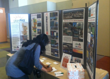 Resident signing up for a MyPlanPHX account and telling us what her big idea is for Phx (display currently located in atrium of City Hall)