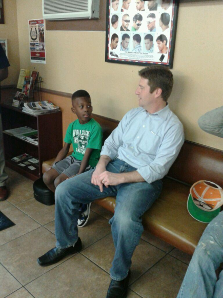 Mayor Stanton talking about PlanPHX at Ageez Barbershop on March 16.