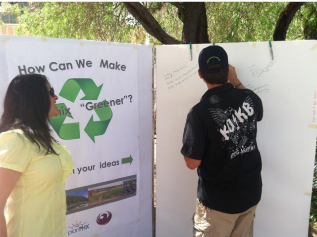 Plan PHX staff soliciting ideas at the Earth Day Event held at Cesar Chavez Plaza.