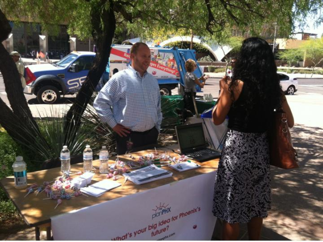 Plan PHX staff signing up residents for MyPlanPHX.com and soliciting ideas at the Earth Day Event held at Cesar Chavez Plaza.