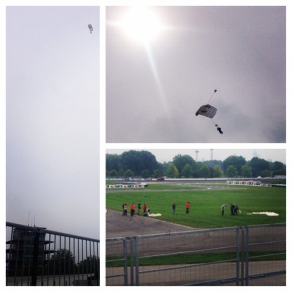 President of the IMS sky diving into the track? Just another day at the office... 