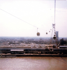 Sky gondolas over the river connecting met park to south bank