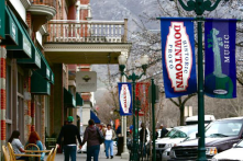 Downtown Provo. Pedestrians can walk to multiple places without many driveways. The trees and wide, clear sidewalks are inviting