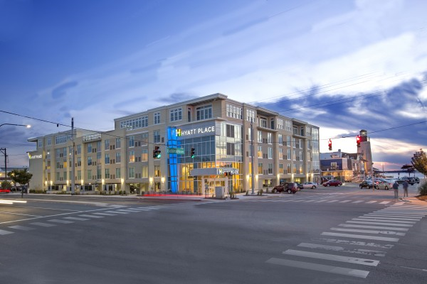 A Hyatt just like this one would be a great fit for the city. (Note: the mix of 1st floor covered and angled parking.)