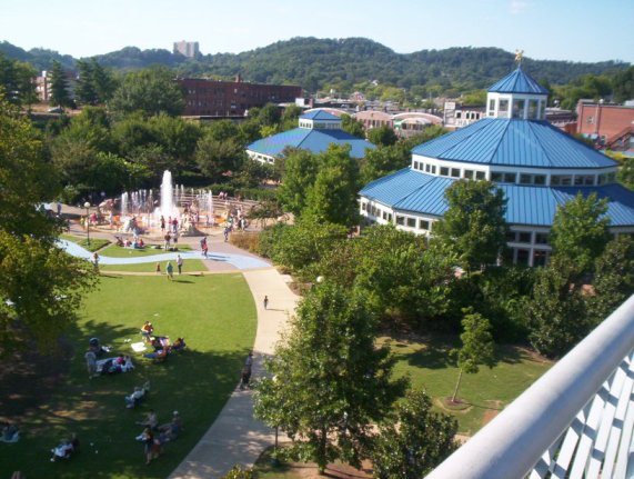Chattanooga's riverfront Coolidge Park mixes splash fountains, open spaces and festival & concert areas. Great model... 