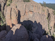 Me and my partner's silhouette against the rock after climbing the Monument formation. June 30th, Andy Eames.