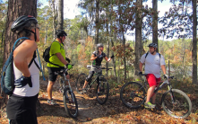 Mountain bikers enjoying a crisp fall day on the trails at Lake Kincaid.  What a beautiful place to ride!