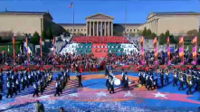 Millard West Wildcat Marching Band in front of the famous 'Rocky Steps' of the Philadelphia Museum of Art during the Thanksgiving Day Parade