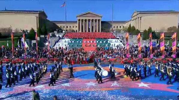 Millard West Wildcat Marching Band in front of the famous 'Rocky Steps' of the Philadelphia Museum of Art during the Thanksgiving Day Parade