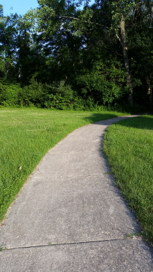 Pathway to Buchanan Elementary School.  Includes wood bridge over Bell Creek.