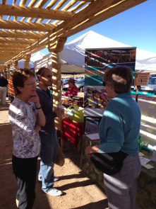 Your Voice volunteer Ellen Guyer talking about ideas at the Oro Valley Farmers Market on 11/9