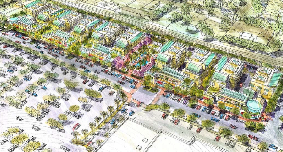 Mixed-use development with housing and retail proposed for Merrill Avenue across from Riverside Plaza