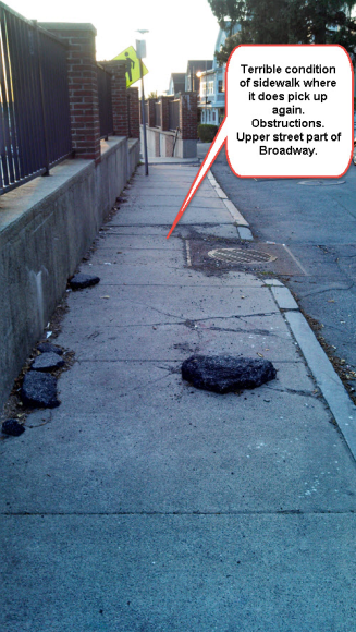 This "upper Broadway" (does this have a name?) part of the sidewalk is obstructed and terrible. 
