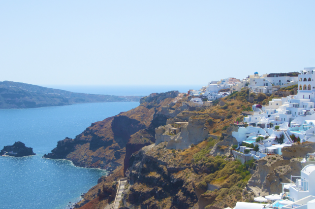 Santorini - bold color contrast between the landscape and built environment makes a consistent unifying element through